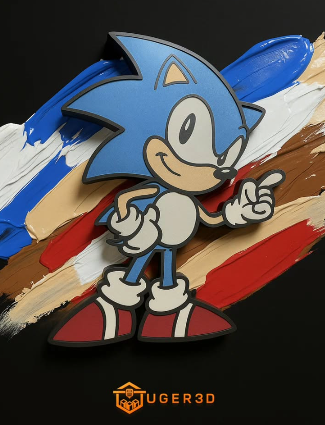 Dekoratif Sonic Figürü - 3D Kabartmalı Oyuncu ve Çocuk Odası Duvar Süsü