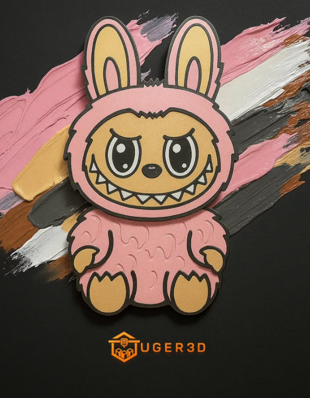 Dekoratif Pembe Labubu Figürü - 3D Kabartmalı Pop-Kültür Duvar ve Pano Süsü