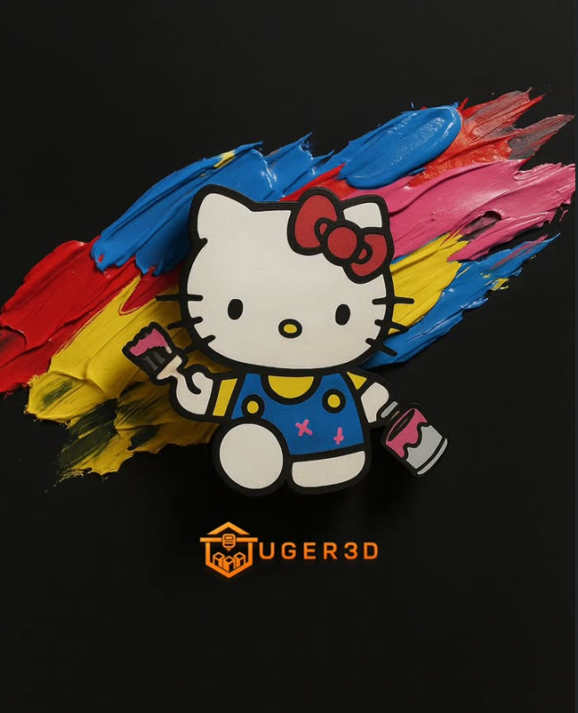 Dekoratif Ressam Hello Kitty Figürü - 3D Kabartmalı Duvar ve Pano Süsü